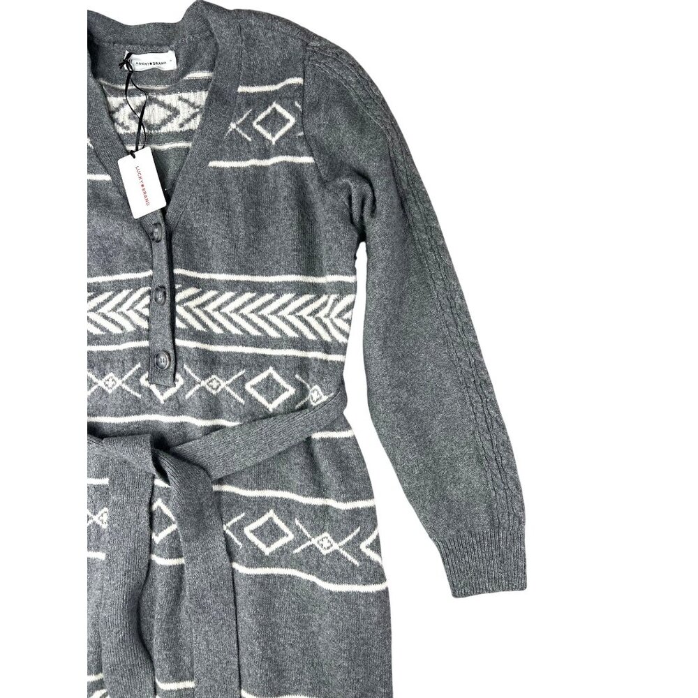 Lucky Brand Gray/White Belted Sweater Dress Nordic Pattern Size 1X - Picture 12 of 13